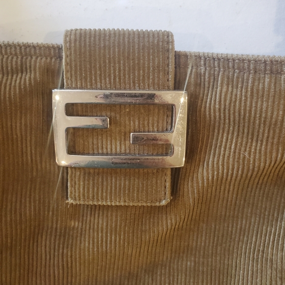 FENDI Baguette Corduroy Authentic Shoulder Bag Purse Clean Vintage Tan Brown - Picture 12 of 13